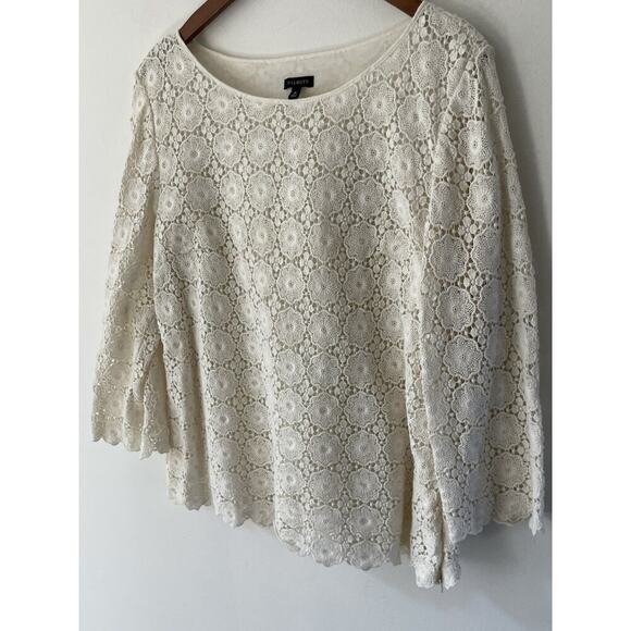 Talbots Lace Eyelet Crochet Top Size 16 Beige Lined Coquette Cottagecore Career - Picture 5 of 13